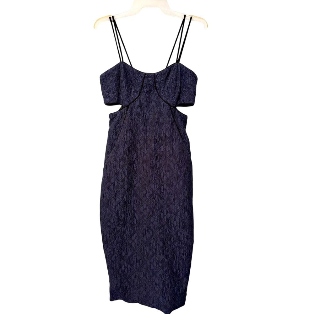 Jonathan Simkai Crinkle Quilted Cut Out Dark Blue Bodycon Midi Dress 8
